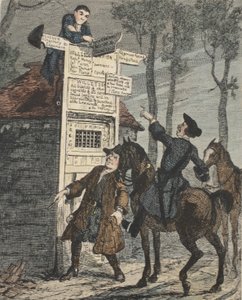 Jack Sheppard Escapes from the Prisoners Cage, illustrasjon fra Jack Sheppard: A Romance av William Harrison Ainsworth, utgitt 1839 (håndfarget etsning) av George Cruikshank