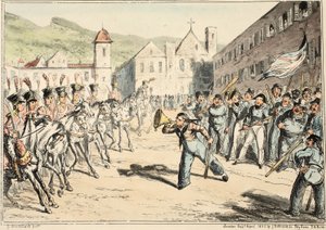 Jacks Trump of Defiance, fra Greenwich Hospital, a Series of Naval Sketches, Descriptive of a Life of a Man-of-Wars Man, pub. 1826 (håndfarget gravering) av George Cruikshank