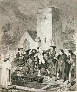 Jonathan Wild grep Jack ved morens begravelse i Willesden Churchyard, illustrasjon fra 