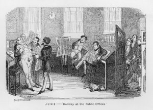 juni, ferie på offentlige kontorer (gravering) av George Cruikshank