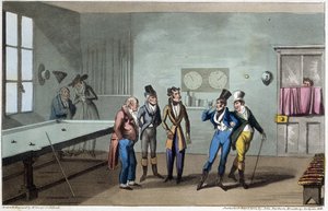 Mennene i biljardrommet - i "" Life in Paris"" av David Carey, ill. av G. Cruikshank, London av George Cruikshank