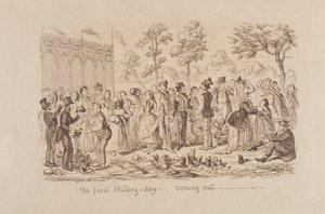 Mayhews store utstilling fra 1851: The First Shilling Day - Kommer ut, 1851 av George Cruikshank