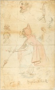 Mor Shipton (rekto); Ark med skisser: Fleur-de-Lis og figurer (verso) av George Cruikshank