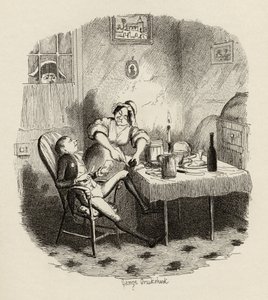 Mr Claypole som han dukket opp da mesteren hans var ute, fra "The Adventures of Oliver Twist" av Charles Dickens (1812-70) 1838, utgitt av Chapman und Hall, 1901 av George Cruikshank