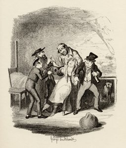 Herr Fagin og hans elev som gjenoppretter Nancy, fra "The Adventures of Oliver Twist" av Charles Dickens (1812-70) 1838, utgitt av Chapman und Hall, 1901 av George Cruikshank