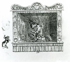 Mr Punch på hesten Hector av George Cruikshank
