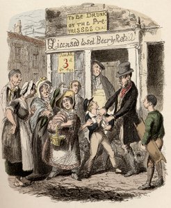 Nancy og Sikes kidnapper Oliver i gatene - Oliver hevdet av hans kjærlige venner - Illustrasjon for "" Oliver Twist"" (Olivier) (The Adventures of Oliver Twist) av Charles Dickens (1812-1870), av George Cruikshank (1792-1878) ). av George Cruikshank