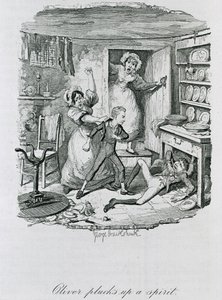 Oliver plukker opp en ånd, 1837 av George Cruikshank