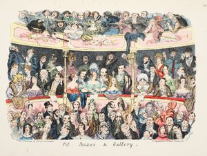 Pit Boxes and Gallery, pub. 1836 (håndfarget gravering) av George Cruikshank