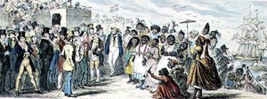 Sannsynlige effekter av over kvinnelig emigrasjon håndfarget etsning av George Cruikshank