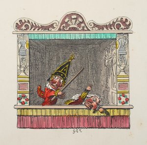 Punch and Judy fra Punch and Judy pub. 1827 (håndfarget gravering) av George Cruikshank