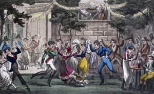 Quadrille i Salon de Mars, på Champs Elysée - i "" Life in Paris" av David Carey, London av George Cruikshank