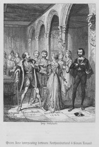 Dronning Jane mellom Northumberland og Simon Renard (gravering) av George Cruikshank