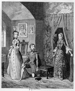 Dronning Mary overrasket Courtenay og prinsesse Elizabeth, 1553-1555 1840 av George Cruikshank