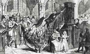 Pastor Holdenough under en tjeneste, illustrasjon fra 