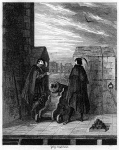 Simon Renard og Winwike vaktmesteren på taket av Det hvite tårnet, 1553 1840. av George Cruikshank