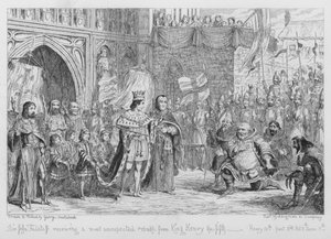 Sir John Falstaff mottok en høyst uventet irettesettelse fra kong Henry den femte av George Cruikshank
