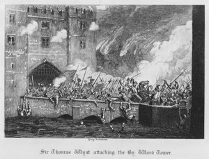 Sir Thomas Wyatt angriper Byward Tower (gravering) av George Cruikshank