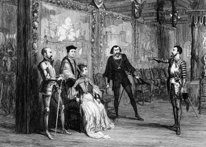 Sir Thomas Wyatt dikterer vilkår til dronning Mary i Det hvite tårn, c1553 1840. av George Cruikshank