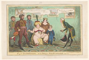 Spotprent av prinsesse Caroline, 1817 R-y-l Nedlatelse eller en utenriksminister forbauset! av George Cruikshank
