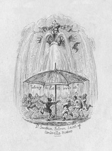 St. Swithin skytshelgen for paraplymakere, 1829 av George Cruikshank