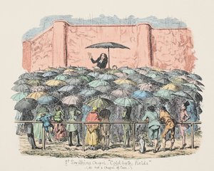 St Swithuns Chapel Cold-Bath Fields, pub. 1833 (håndfarget gravering) av George Cruikshank