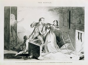 Flasken, Plate VI, Fryktelige krangel og brutal vold er de naturlige konsekvensene av hyppig bruk av flasken, 1847 av George Cruikshank