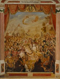 Den første opptredenen til William Shakespeare på scenen til Globe Theatre av George Cruikshank