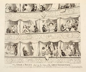 Operaboksene i løpet av den store utstillingen, pub. 1851 av George Cruikshank