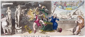 The Pall Mall Apollo eller, R...ty i en flamme!!! 1816 (farget gravering) av George Cruikshank