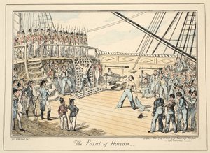 The Point of Honor, fra Greenwich Hospital, en serie marineskisser, beskrivelse av livet til en krigsmann, pub. 1825 (håndfarget gravering) av George Cruikshank