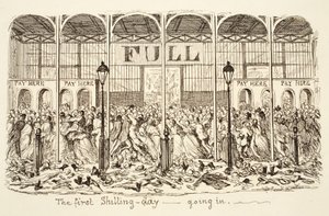 Den første Shilling-dagen - Går inn, pub. 1851 (gravering) av George Cruikshank