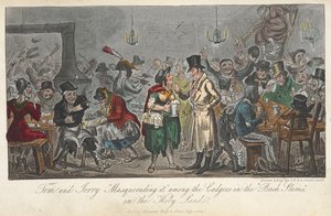 Tom og Jerry «Masquerading it» blant cadgers i «black slums», i det hellige land, «Life in London, etc.», av Pierce Egan av George Cruikshank