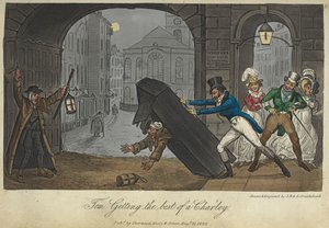"Tom får det beste av en Charlie". Spille en vits på en nattevakt, "Life in London, etc.", av Pierce Egan av George Cruikshank