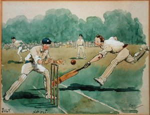 Juli måned: Cricket (penn og blekk og akvarell på papir)