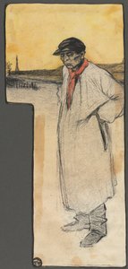 Design for en bokillustrasjon, stående mannlig figur, etter 1901. av George Dupuis