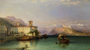 Arona og slottet i Angera, Lago Maggiore, 1856