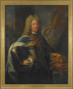 Portrett av Frederic I (Frederick I) (1676-1751) Konge av Sverige og Prins av Finland - Maleri av Georg Engelhard Schroeder (1684-1750), olje på lerret (143x114,5 cm)