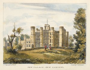 New Palace, Kew Gardens, plate 1 fra Kew Gardens: A Series of Twenty-Four Drawings on Stone, gravert av Charles Hullmandel (1789-1850) utgitt 1820 (håndkolorert litho)