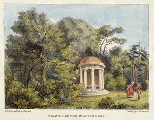 Temple of Pan, Kew Gardens, plate 12 fra Kew Gardens: A Series of Twenty-Four Drawings on Stone, gravert av Charles Hullmandel (1789-1850) utgitt 1820 (håndfarget lito)