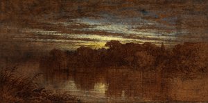 Twilight on the Avon, Ruins of Kenilworth Castle in the Distance (olje om bord) av George F. Teniswood