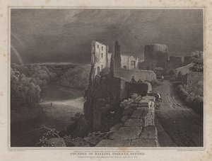 Barnard Castle, Durham, fødestedet til John Balliol, grunnlegger av Balliol College, Oxford (gravering) av George Fennel (after) Robson