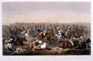 Hodson's Horse at Rhotuck, fra 'The Campaign in India 1857-1858 fra tegninger laget i løpet av den begivenhetsrike perioden med det store mytteriet, som illustrerer militæroperasjonene før Delhi og dets naboland