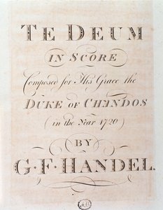 Tittelside til partituret til Te deum av GF Handel av George Frederick Handel