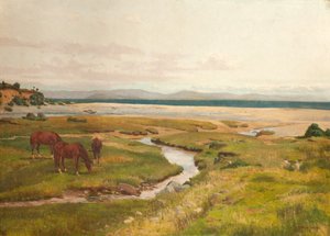 Strandscene med hester av George Frederick Waldo Johnson