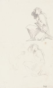 Studier av en knelende ridder (grafitt) av George Frederick Watts