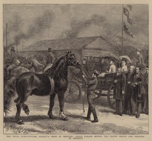Royal Agricultural Society Show på Bedford, Horse Parade før kronprinsen og prinsessen av Tyskland av George Goodwin Kilburne