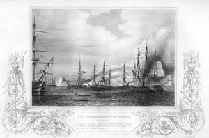 Bombardementet av Odessa, Ukraina, under Krim-krigen, 1854-1857. av George Greatbatch