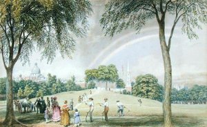 Afternoon Rainbow - Boston Common fra Charles Street Mall, Boston, Massachusetts, ca. 1830-40 (akvarell på papir)