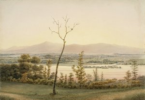 Early Twilight, Kaatskill Catskill Landing og Mountains from the East Bank of the Hudson, New York, 1840 (akvarell, grafitt, selektiv glass, gouache og innslag av å skrape ut på papir for